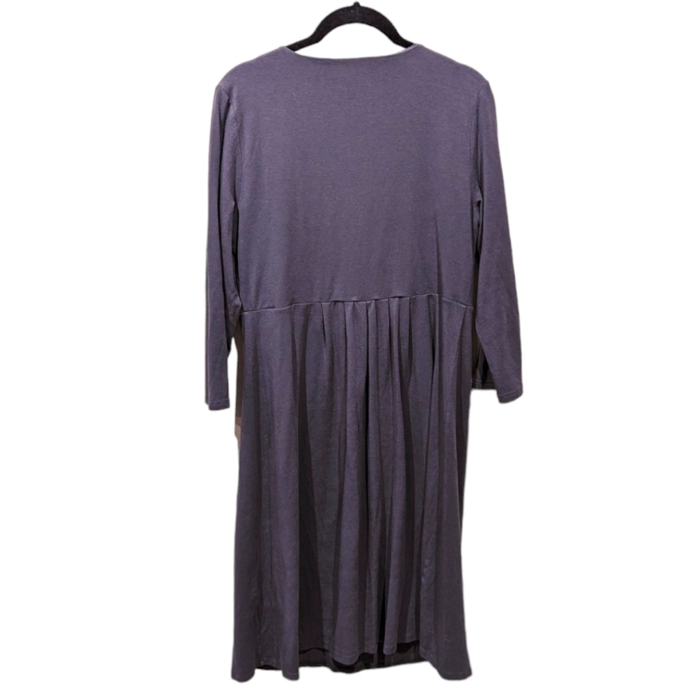 Garnet Hill Faux Wrap Surplice Neckline Gathered Mocha Stretchy Jersey Dress (M) - Picture 2 of 6